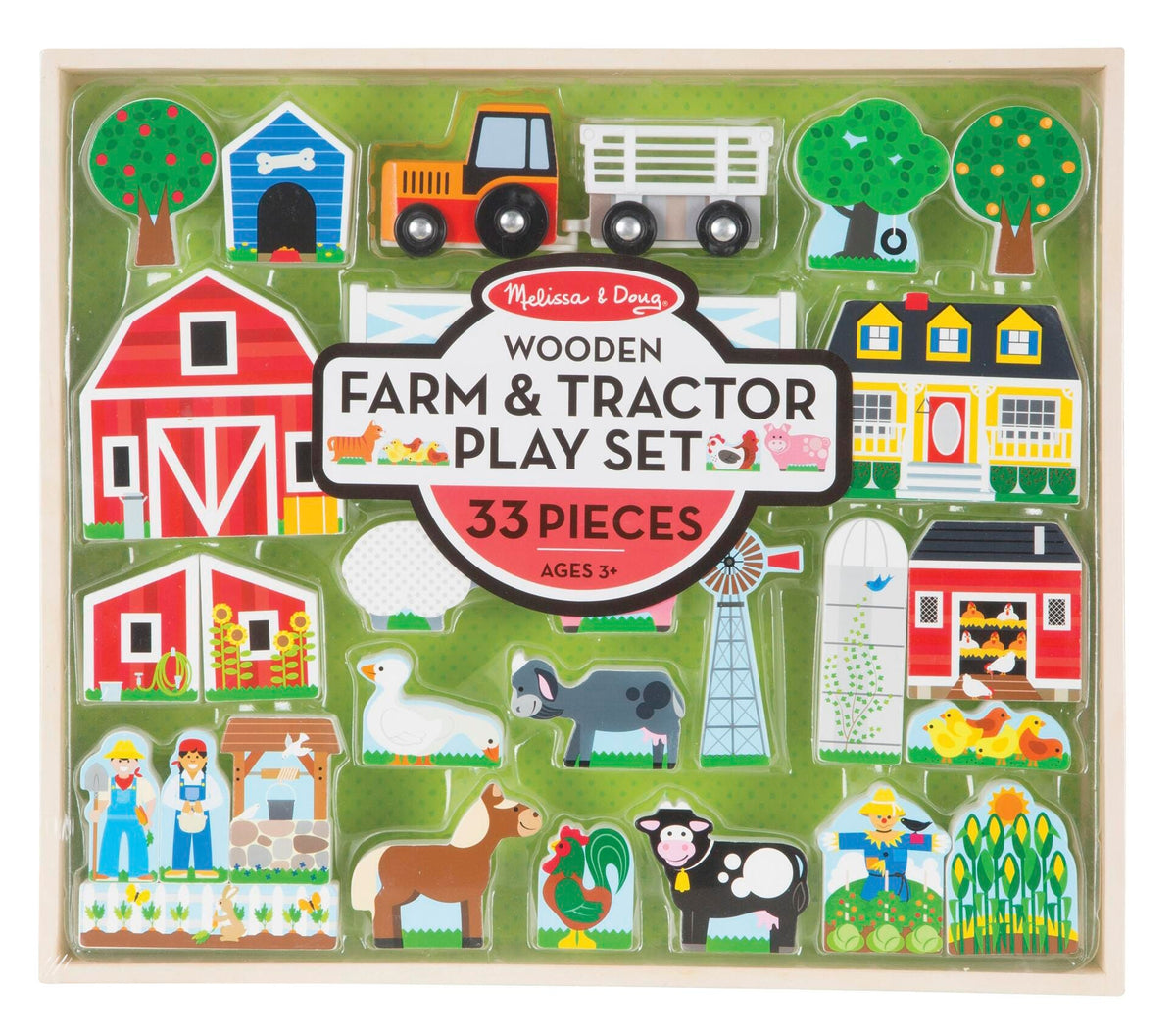 WOODEN FARM AND TRACTOR PLAY - SET OF 33 - DS