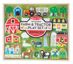 WOODEN FARM AND TRACTOR PLAY - SET OF 33 - DS