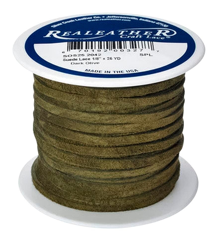 LEATHER SUEDE LACING 25 YARD DARK OLIVE