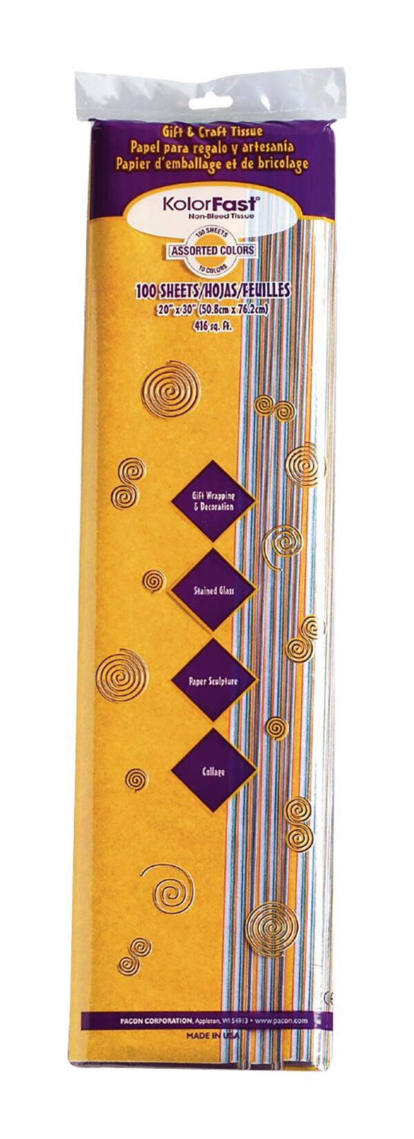 TISSUE KOLORFAST 20X30 ASST COLORS PK OF 100