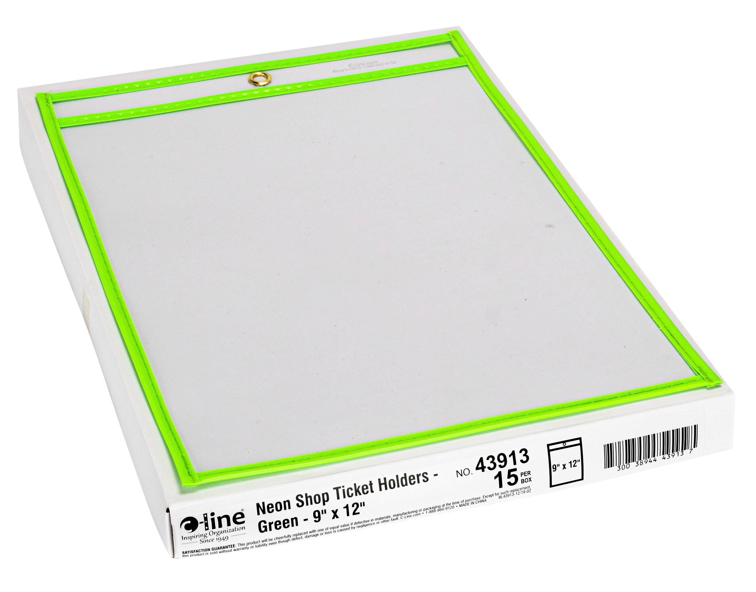 DRY ERASE POCKET REUSABLE 9X12 NEON GREEN PACK OF 15