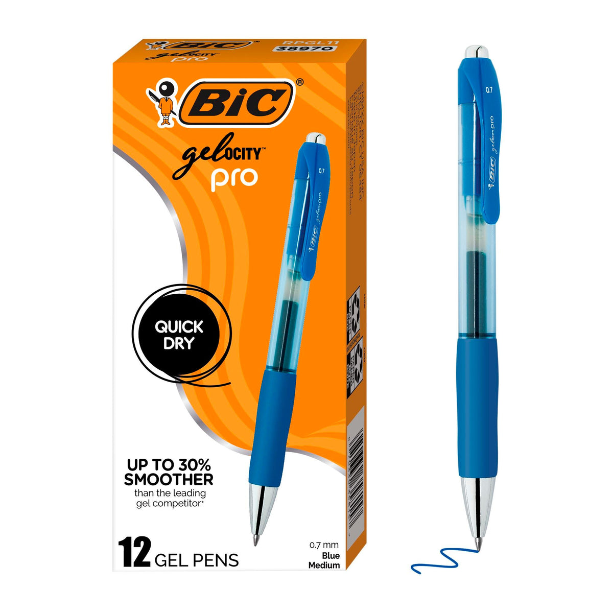 PEN BIC GEL-OCITY PRO MEDIUM POINT BLUE 0.7MM PACK OF 12