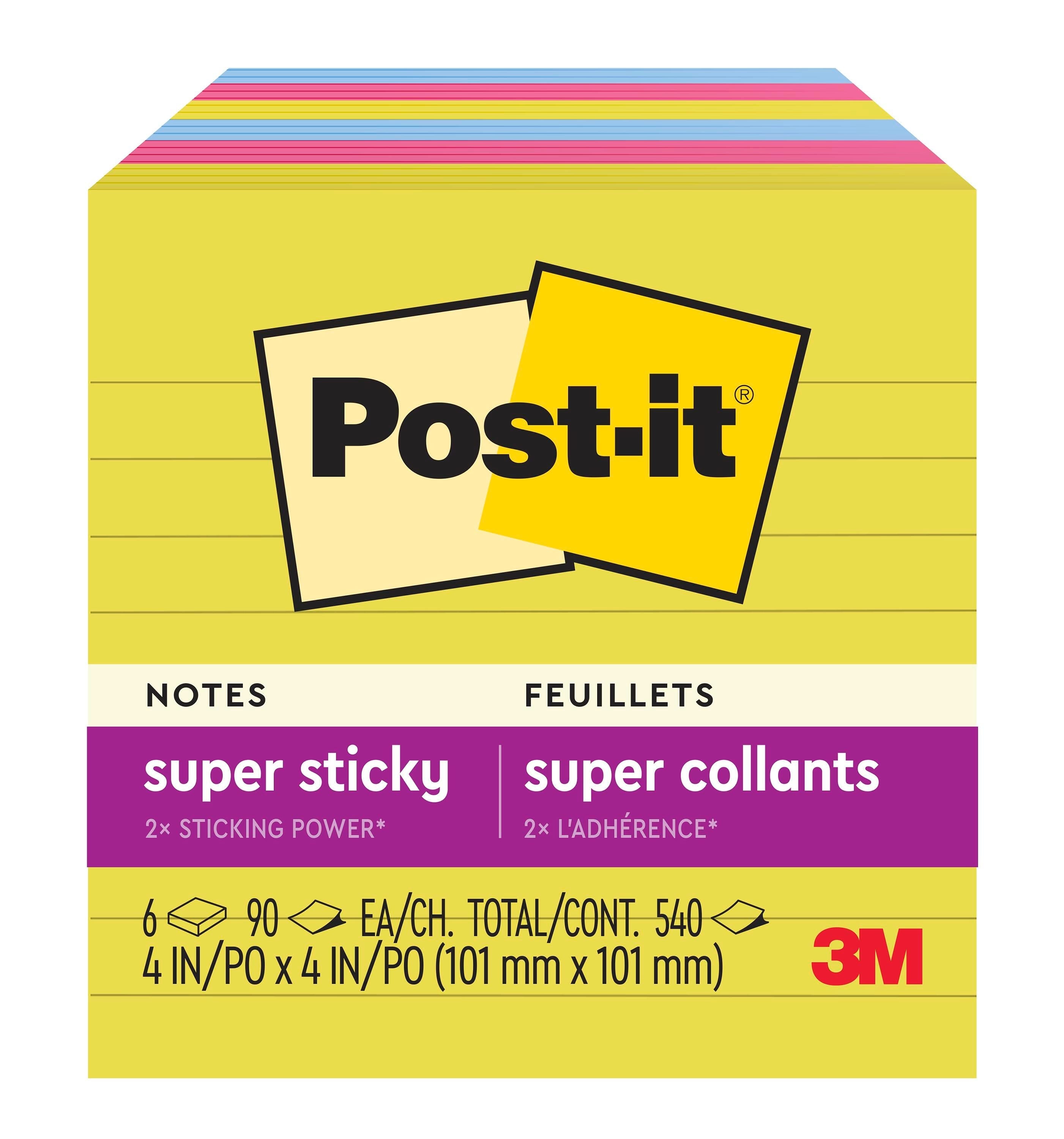 NOTES POST IT 4 X 4 LND SPR STKY SMR JY PACK OF 6