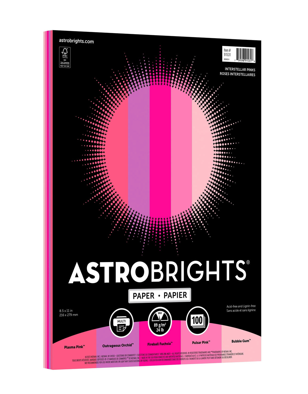 PAPER ASTRBRT INTERSTELLAR PINKS 8 1/2 X 11 24 LB PK OF 100