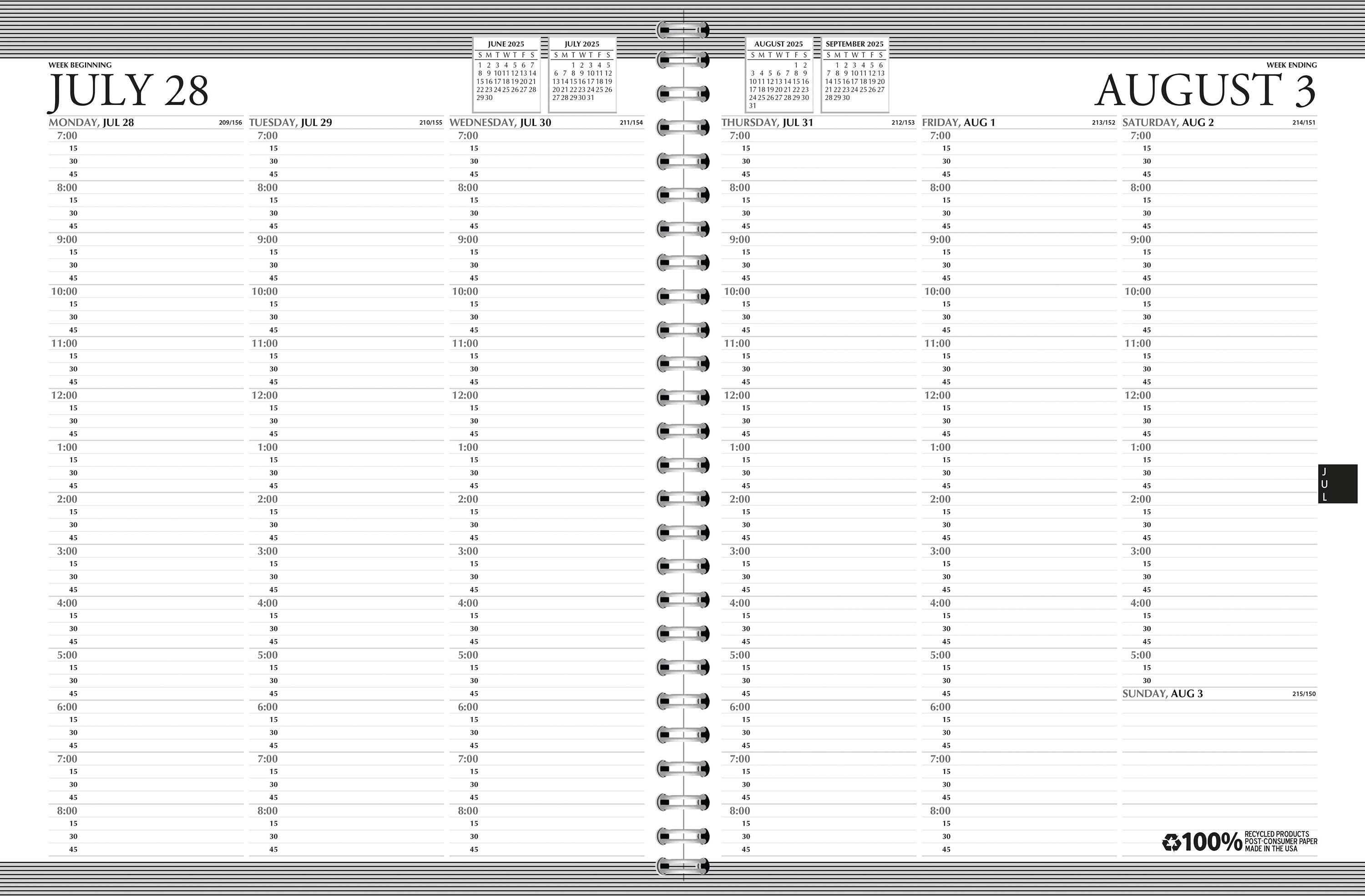 CALENDAR ACADEMIC WEEKLY 12 MONTH 8.5X11 IN AUG25-JULY26