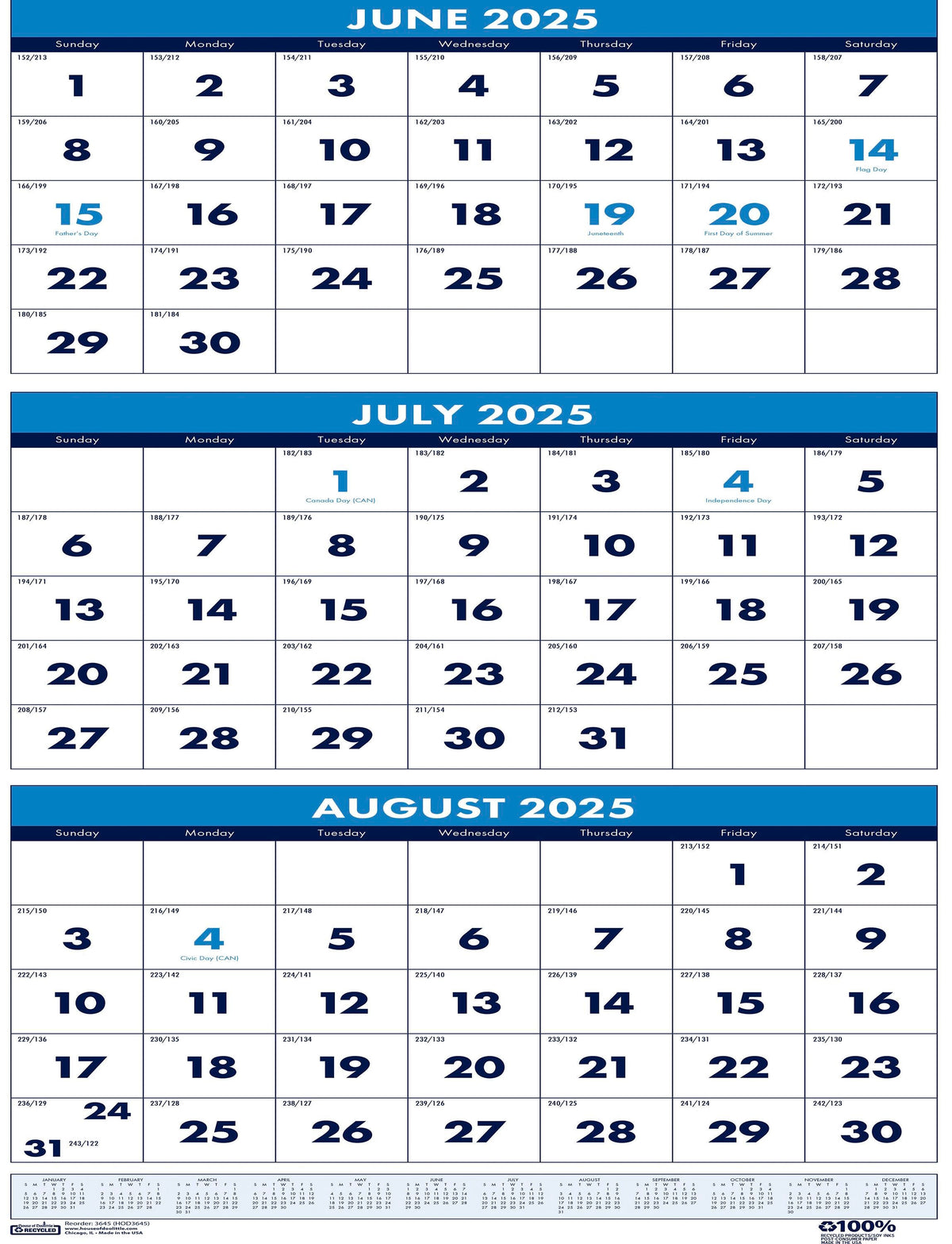 CALENDAR WALL ACADEMIC 14 MONTH 8X17 IN VERTICAL JUNE25-JULY26