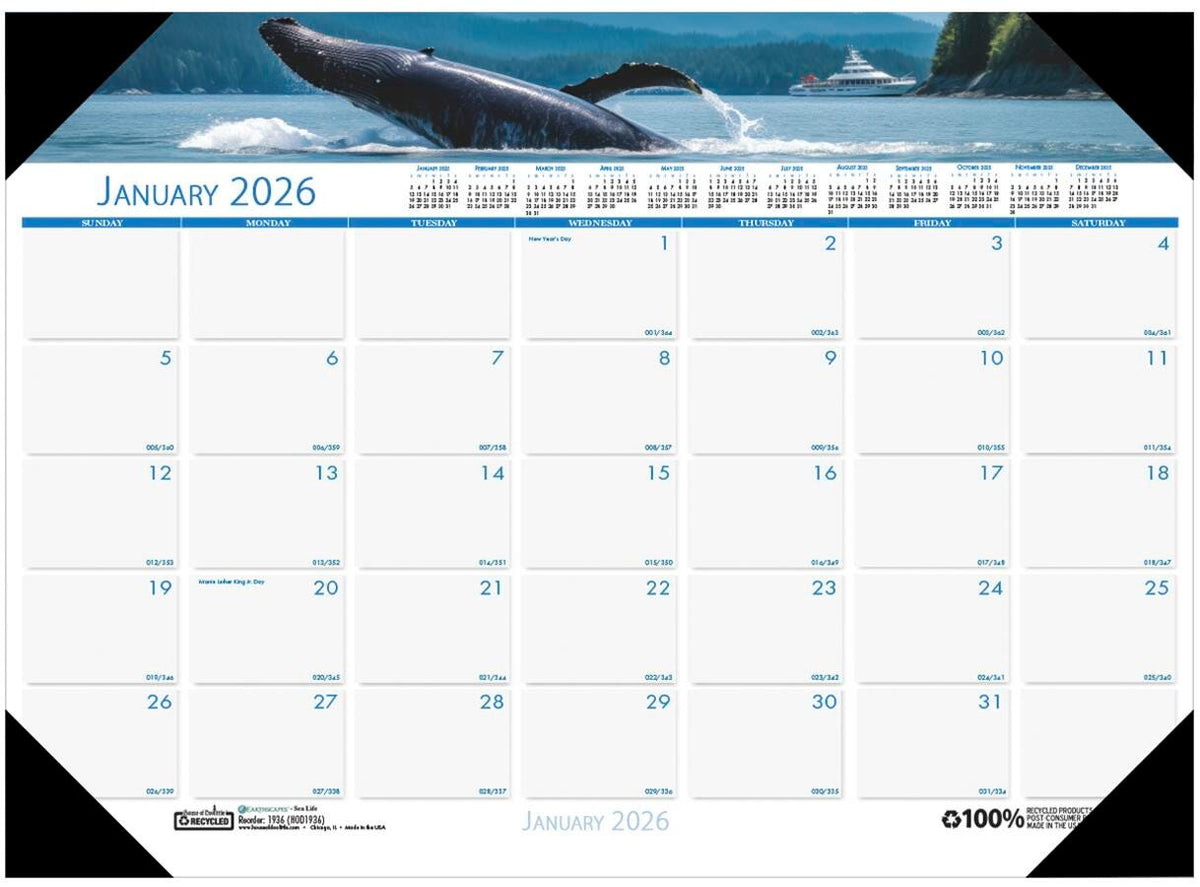 CALENDAR DESK PAD 12 MONTH 22X17 IN SEA LIFE JAN-DEC 2026