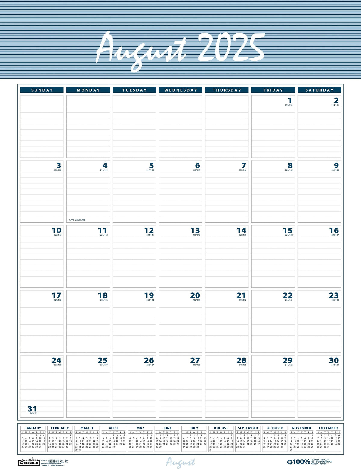 CALENDAR ACADEMIC 12 MONTH 22X31.26 IN BAR HARBOR AUG25-JUL26