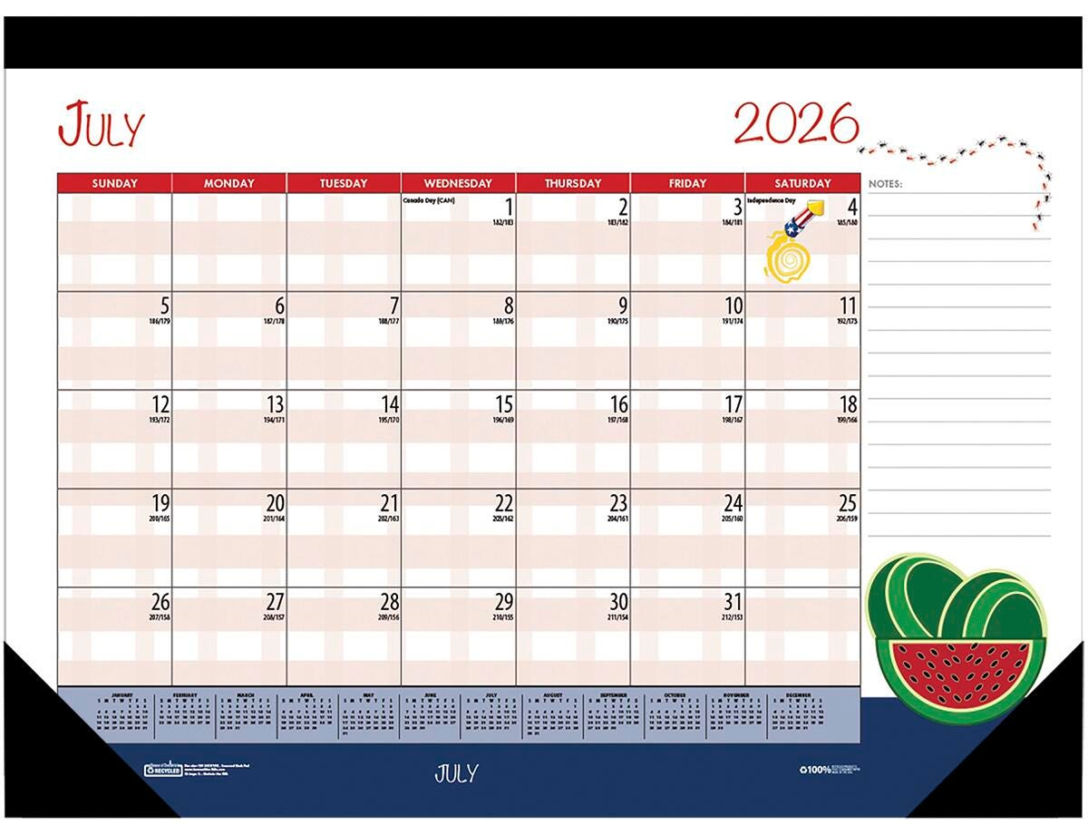 CALENDAR DESK ACADEMIC 12 MONTH 22X17 IN SEASONAL JUL25-JUNE26