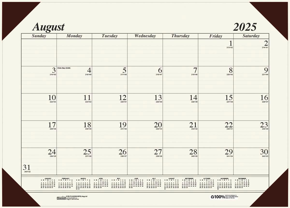 CALENDAR ACADEMIC 12 MONTH 18.5X13 IN ECO CREAM AUG25-JULY26