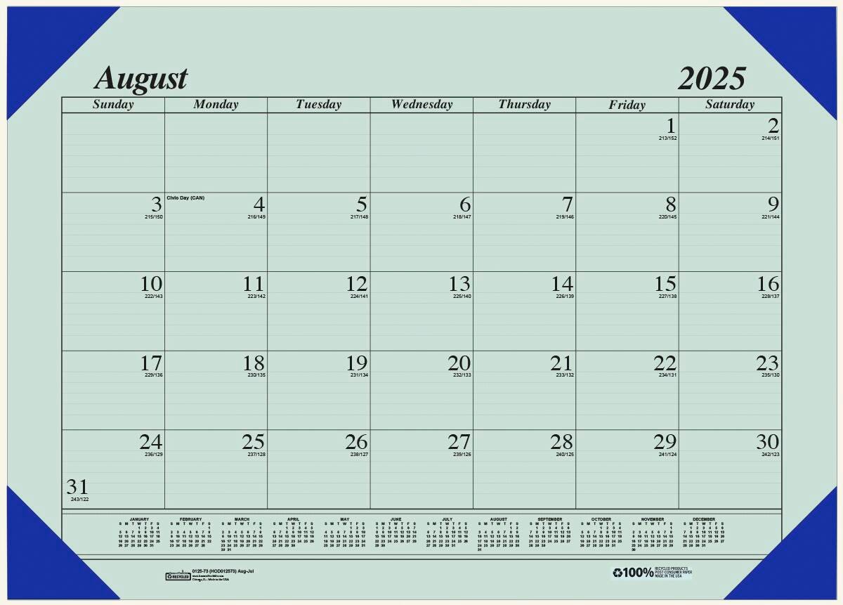 CALENDAR ACADEMIC 12 MONTH 18.5X13 IN ECO BLUE AUG25-JULY26