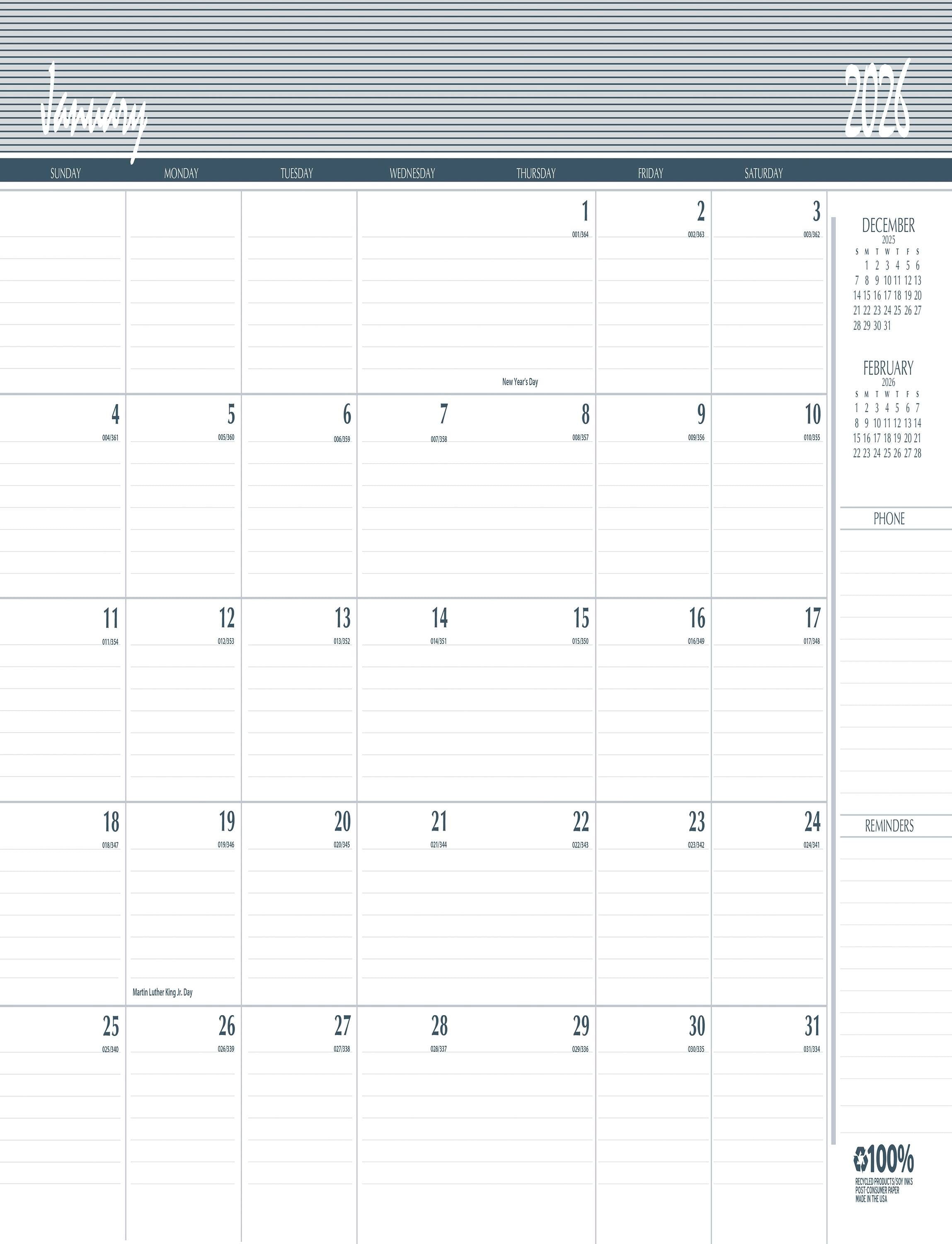 PLANNER CALENDAR 24 MONTH 8.5X11 IN BLACK 25-26