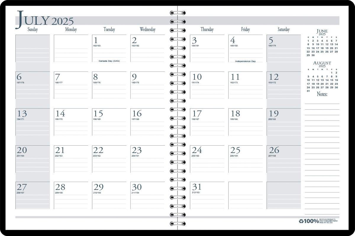 CALENDAR ACADEMIC 14 MONTH 8.5X11 IN BLACK JULY25-AUG26