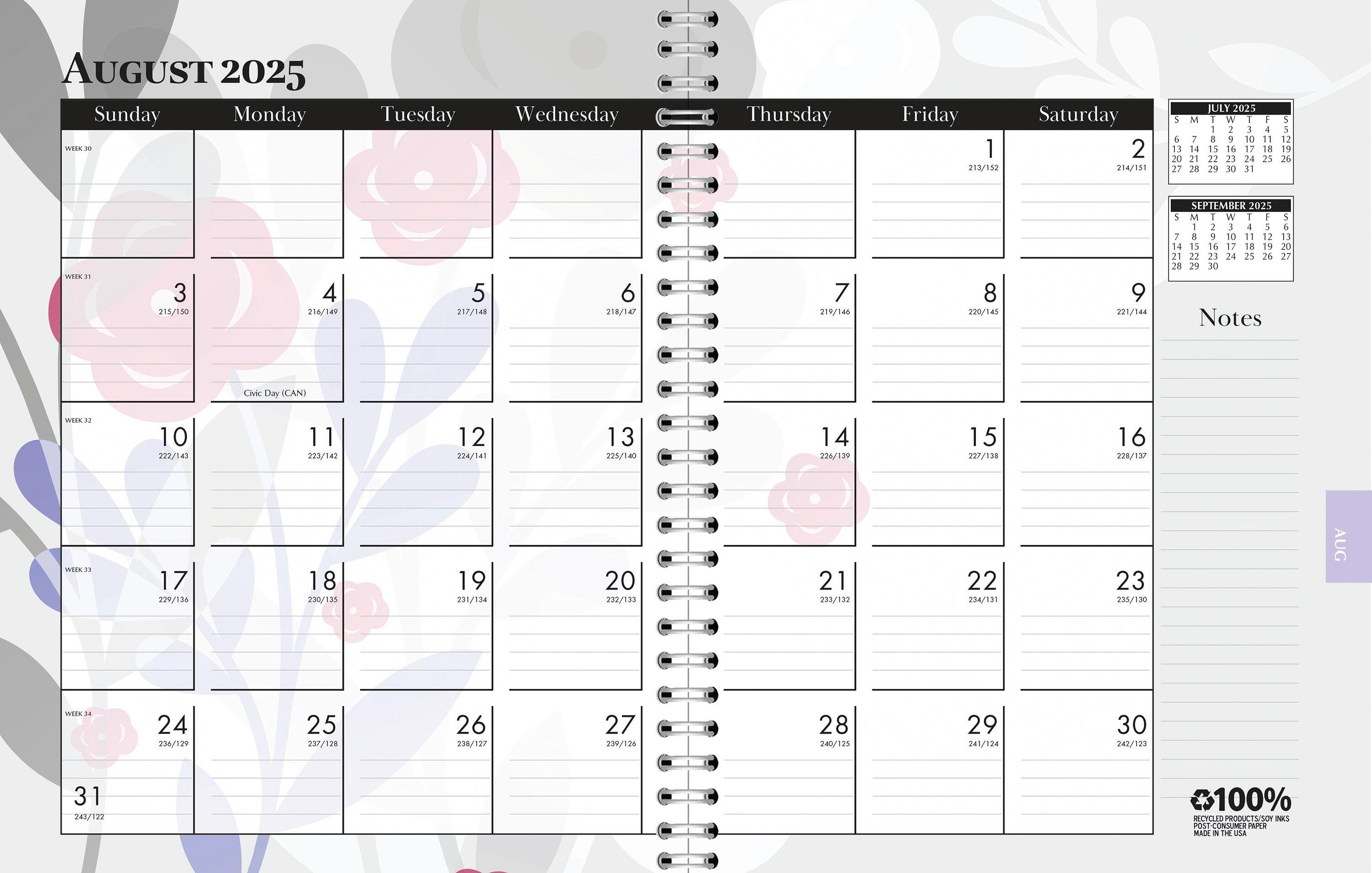 PLANNER SPIRAL ACADEMIC 12 MONTH 7X9 IN WILDFLOWER AUG25-JULY26