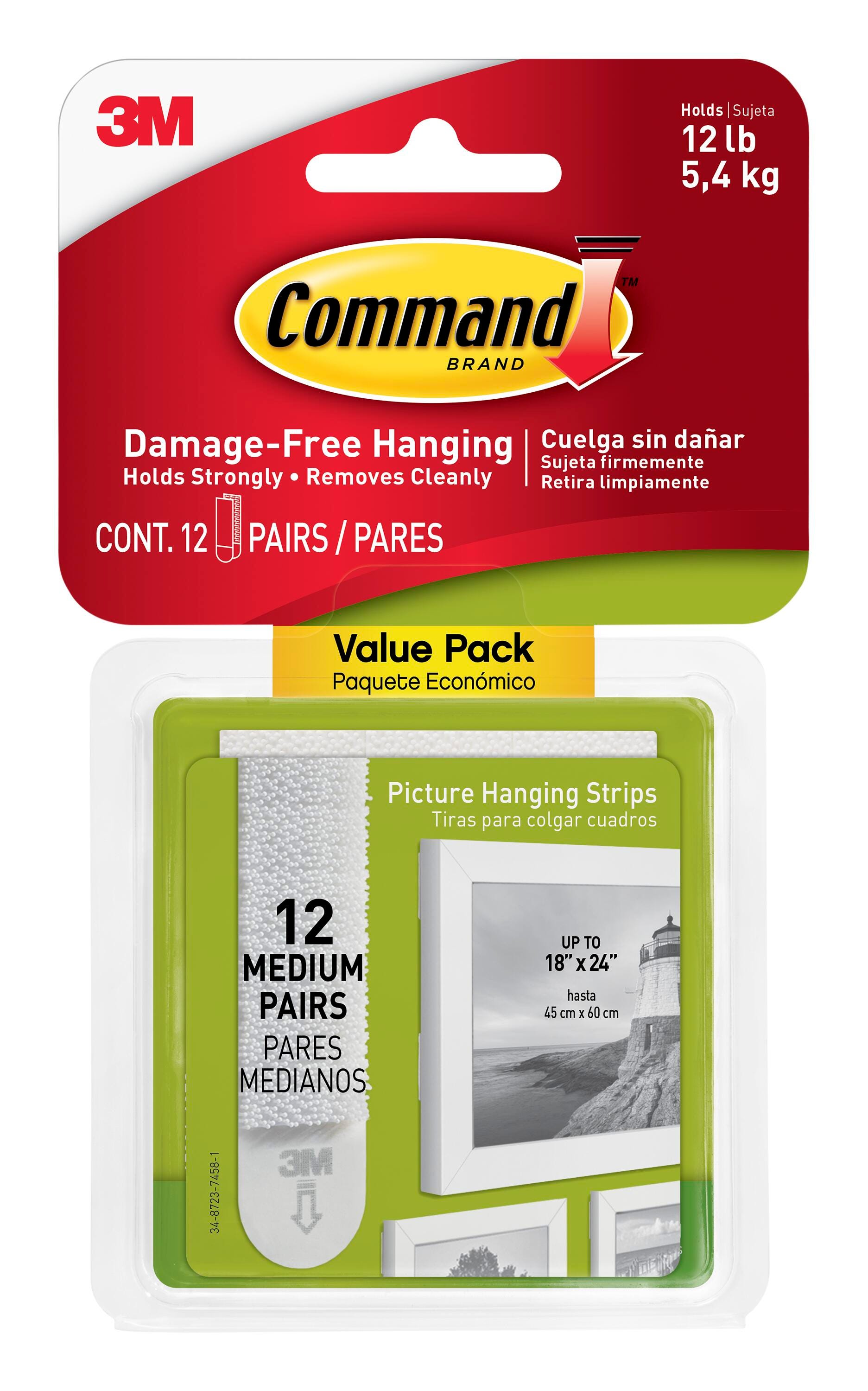 HANGING STRIPS MEDIUM WHITE COMMAND PACK OF 12