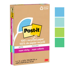 POST-IT NOTE SPR STKY RECYCLED 45SHTS 4X6 OASIS PK OF 4