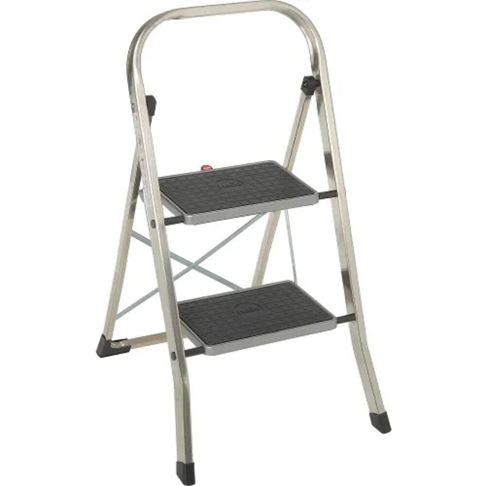 STEP STOOL - HAILO - K30 ALUMINUM FOLDING 2-STEP LADDER - 300 LB CAPACITY - 21-1/4 L X 18-1/2 W X 32-1/4 H IN - GRAY COLOR