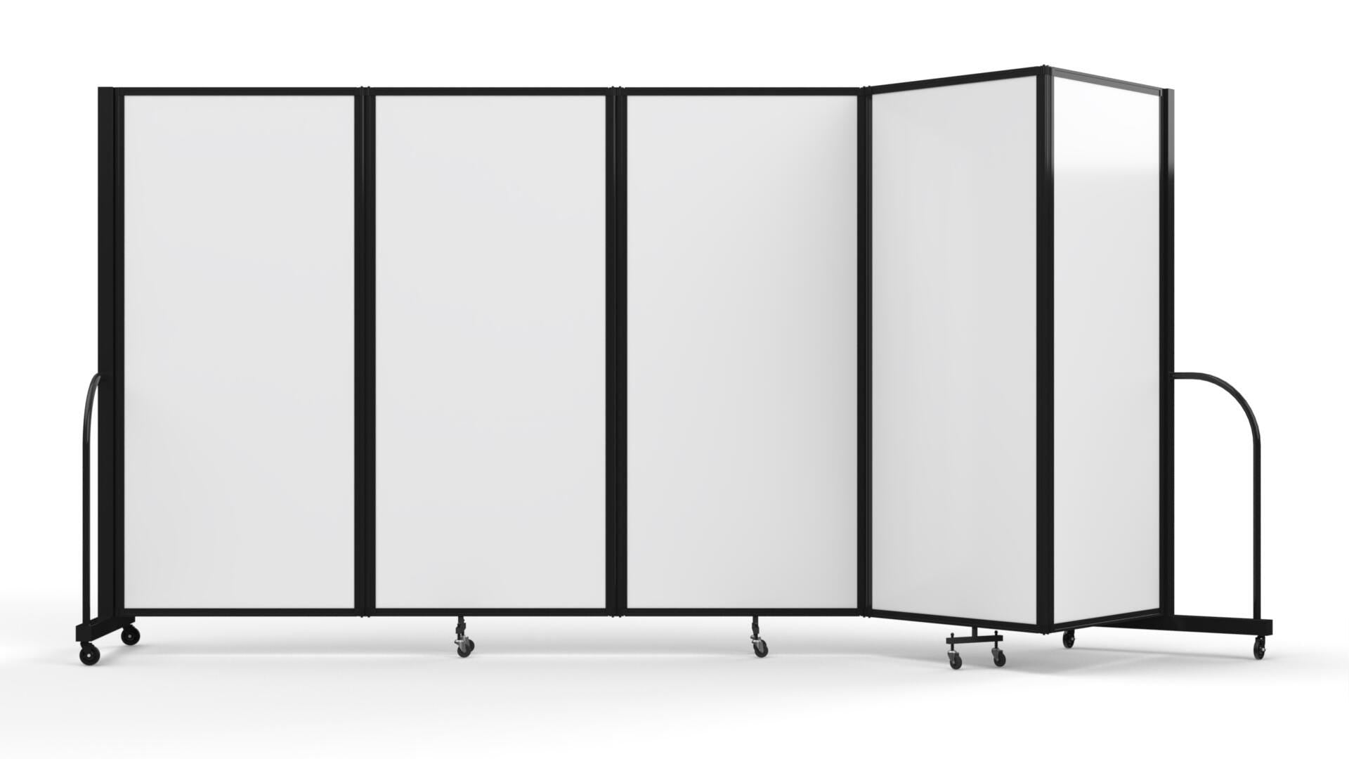 DIVIDER - SCREENFLEX - WET DRY MAGNETIC ERASE TACKABLE DIVIDER - 169 W X 72 H INCHES - 5 PANEL - MAGNETIC WET ERASE FRONT AND CHARCOAL BLACK FABRIC BACK