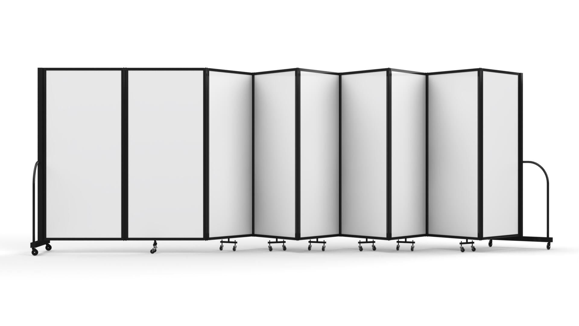 DIVIDER - SCREENFLEX - WET DRY MAGNETIC ERASE TACKABLE DIVIDER - 301 W X 72 H INCHES - 9 PANEL - MAGNETIC WET ERASE FRONT AND CHARCOAL BLACK FABRIC BACK