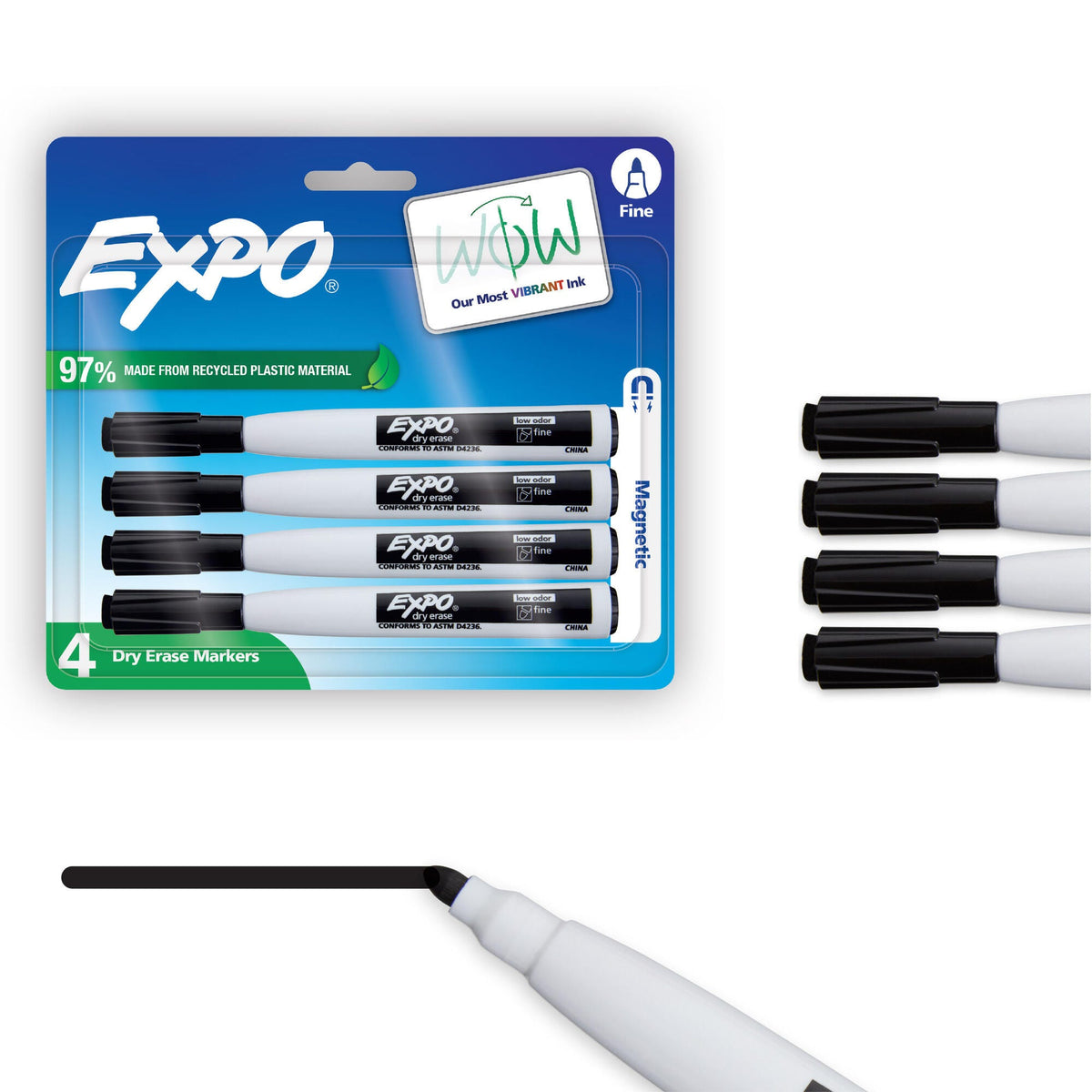 MARKER DRY ERASE EXPO MAGNETIC FINE BLACK PACK OF 4 - NEW