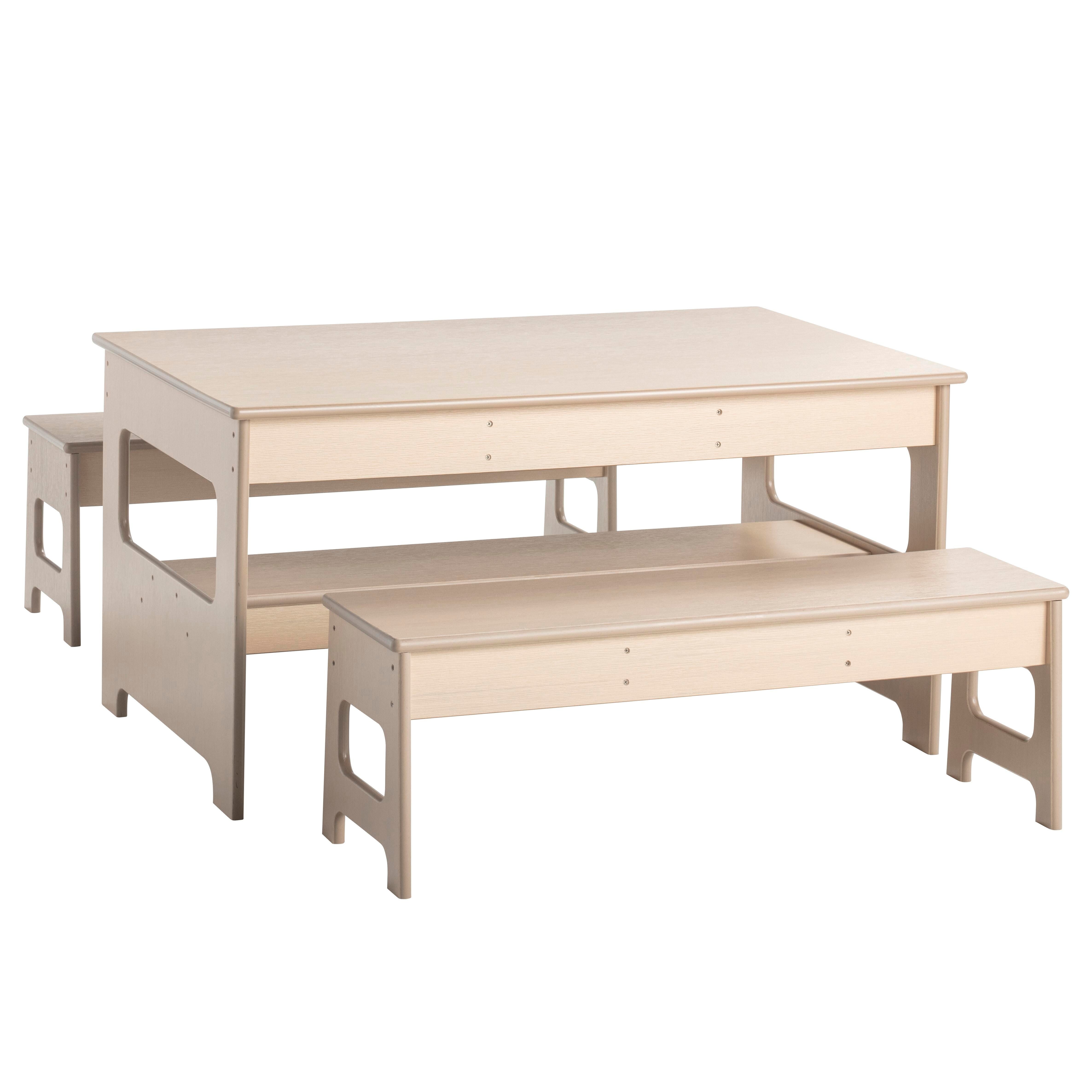 KIT - OUTDOOR OAK POLY TABLE 48 X 30 X 24 INCHES AND TWO 14-INCH HIGH BENCHES