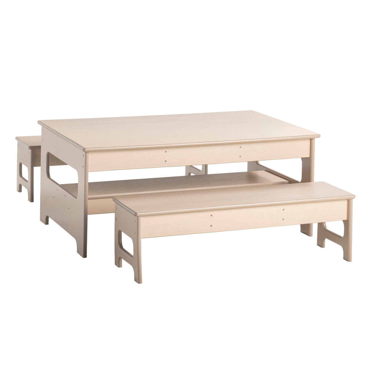 KIT - OUTDOOR OAK POLY TABLE 48 X 30 X 20 INCHES AND TWO 12-INCH HIGH BENCHES