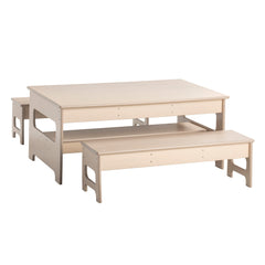 KIT - OUTDOOR OAK POLY TABLE 48 X 30 X 20 INCHES AND TWO 12-INCH HIGH BENCHES