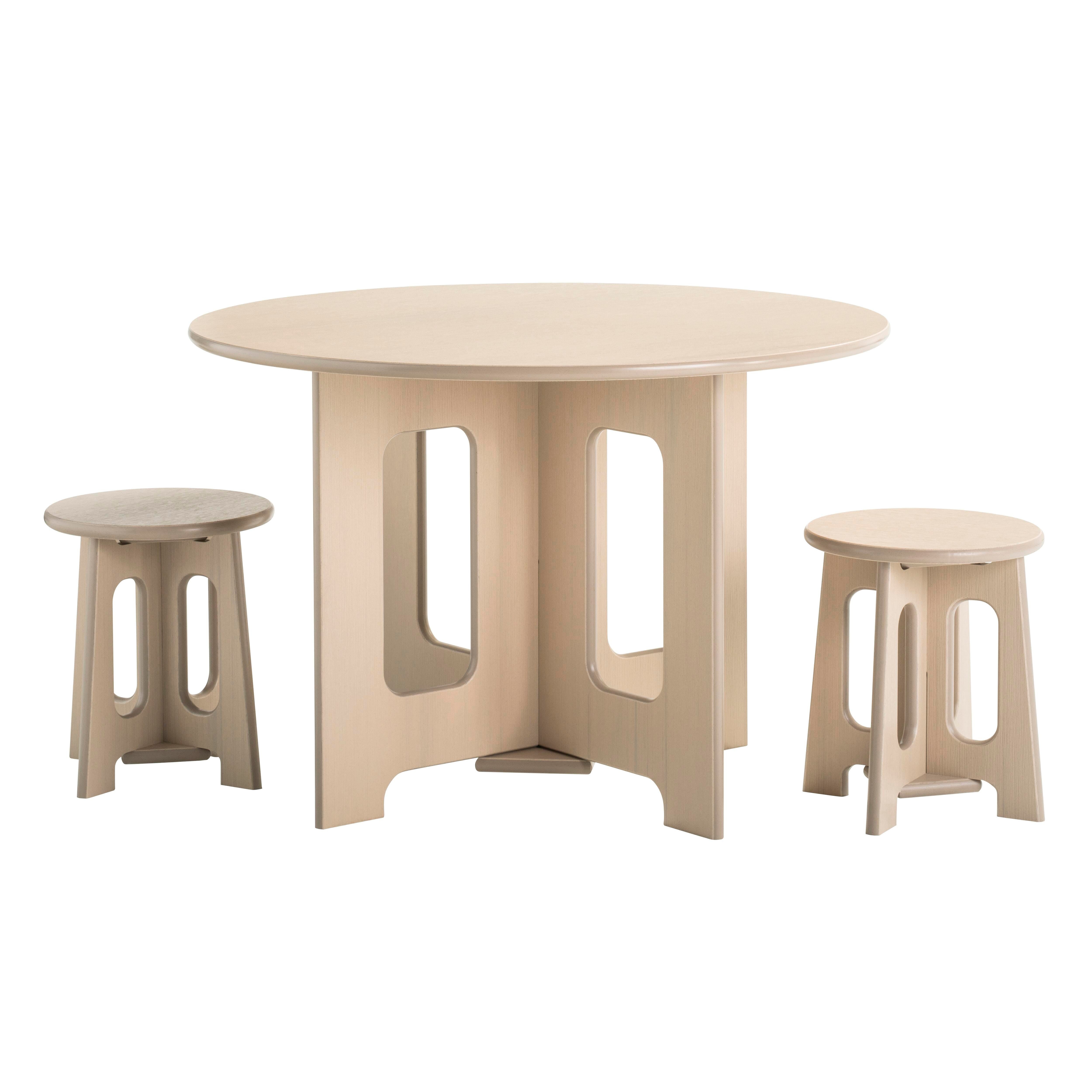 KIT - OUTDOOR OAK POLY TABLE 36 ROUND X 24 INCHES AND TWO 14-INCH HIGH STOOLS