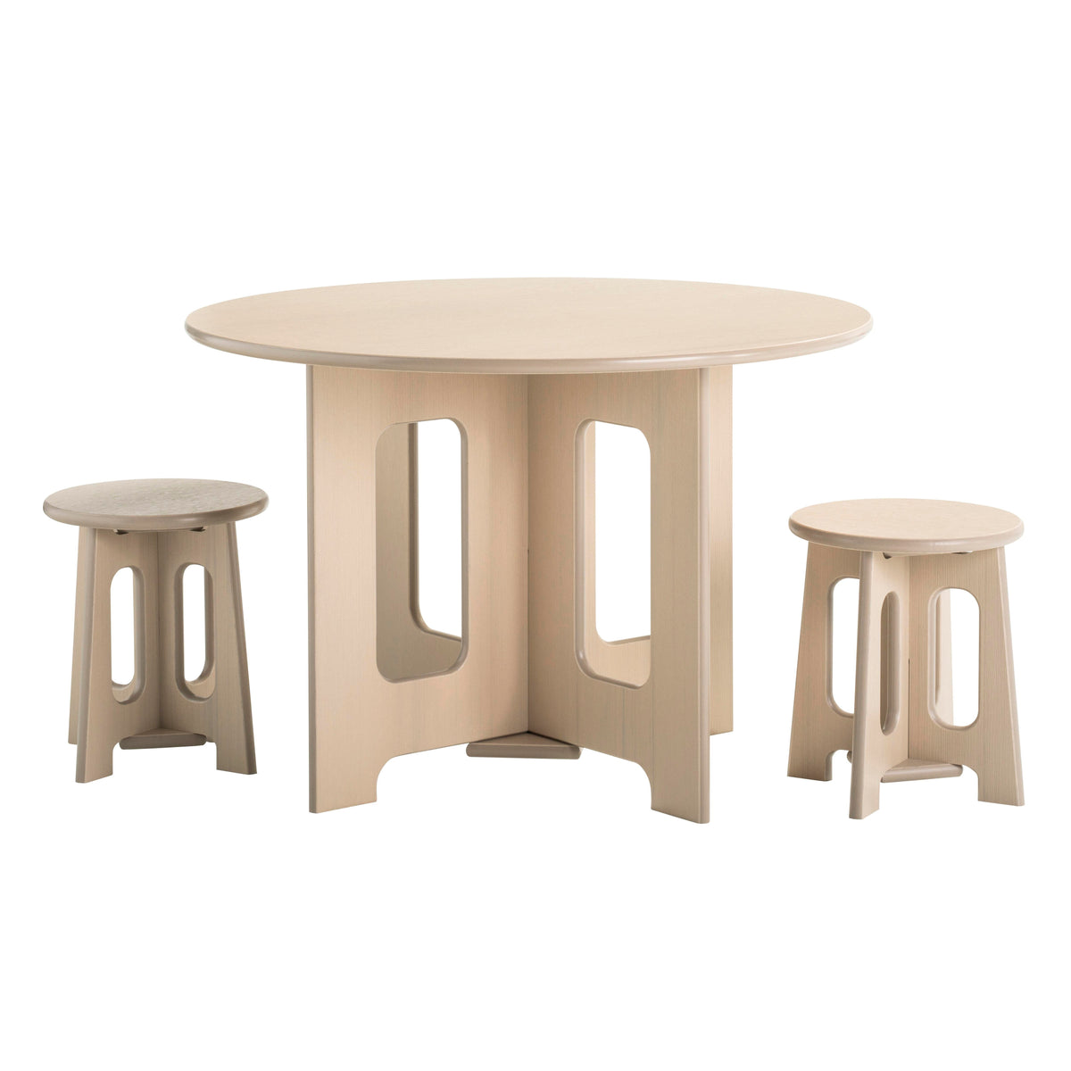 KIT - OUTDOOR OAK POLY TABLE 36 ROUND X 24 INCHES AND TWO 14-INCH HIGH STOOLS