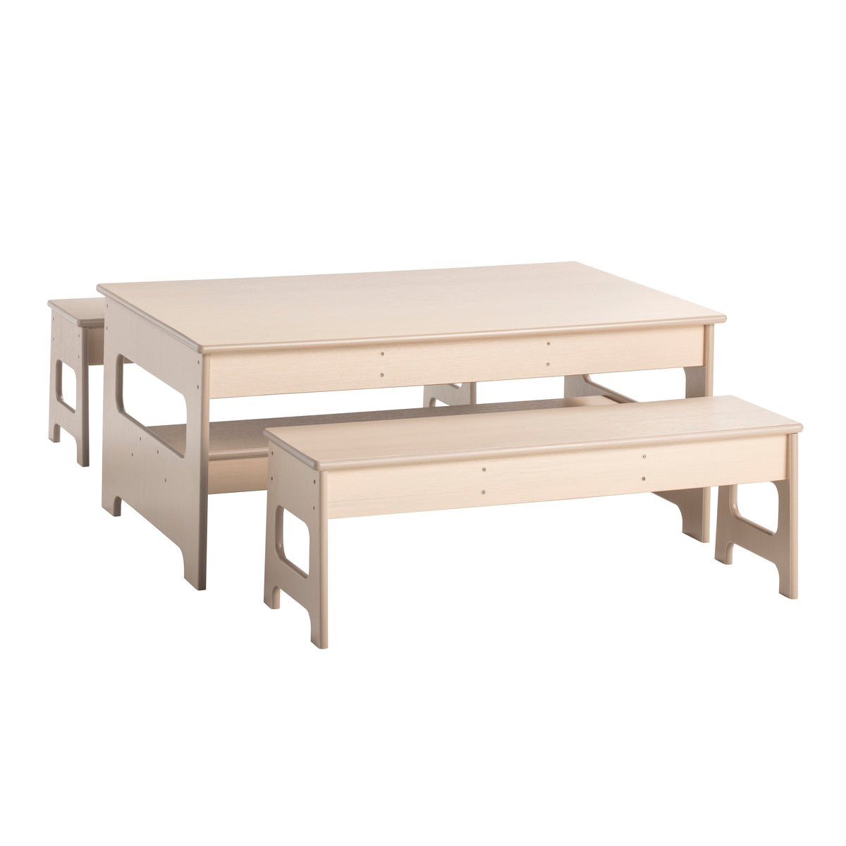KIT - OUTDOOR OAK POLY TABLE 48 X 30 X 20 INCHES AND TWO 14-INCH HIGH BENCHES
