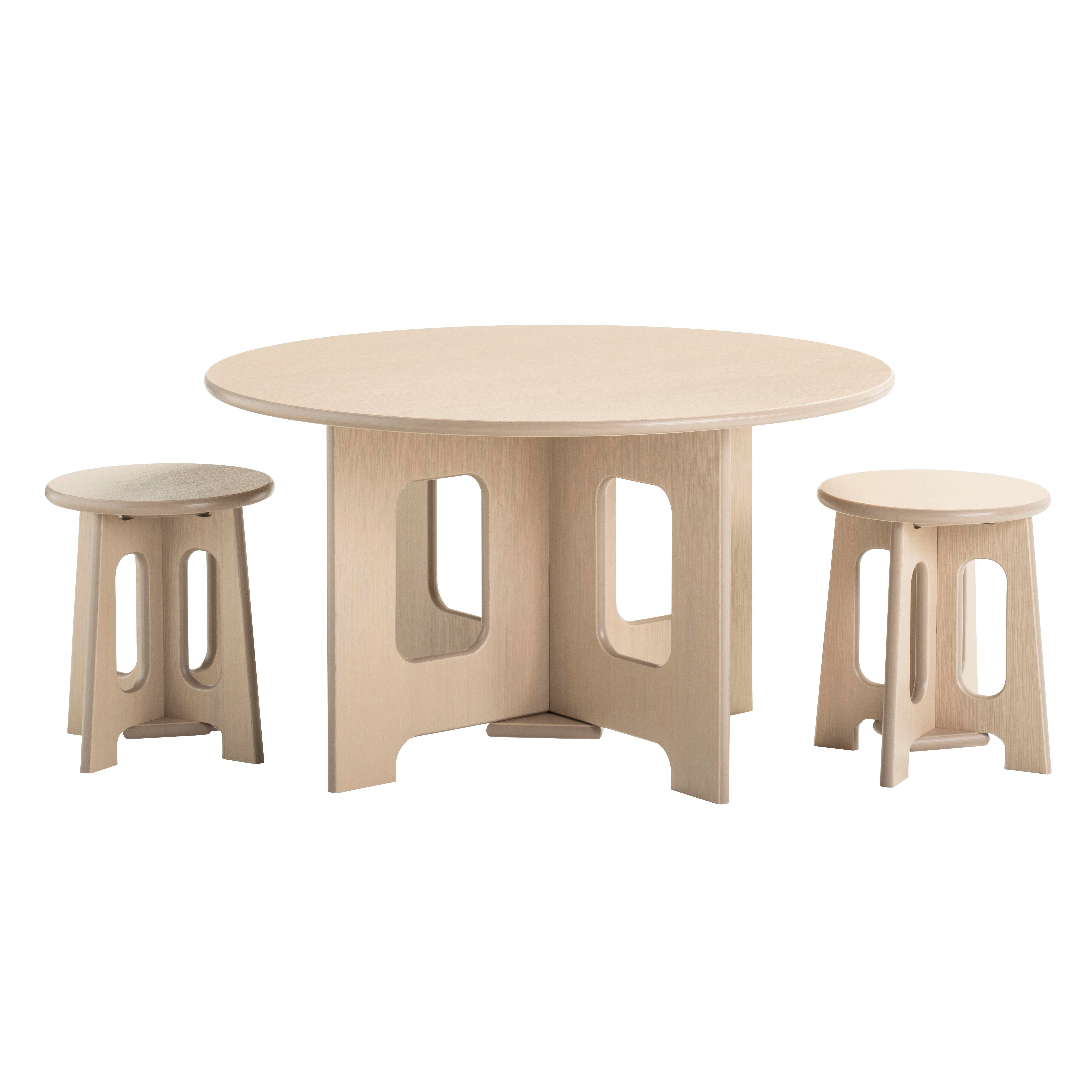 KIT - OUTDOOR OAK POLY TABLE 36 ROUND X 20 INCHES AND TWO 14-INCH HIGH STOOLS