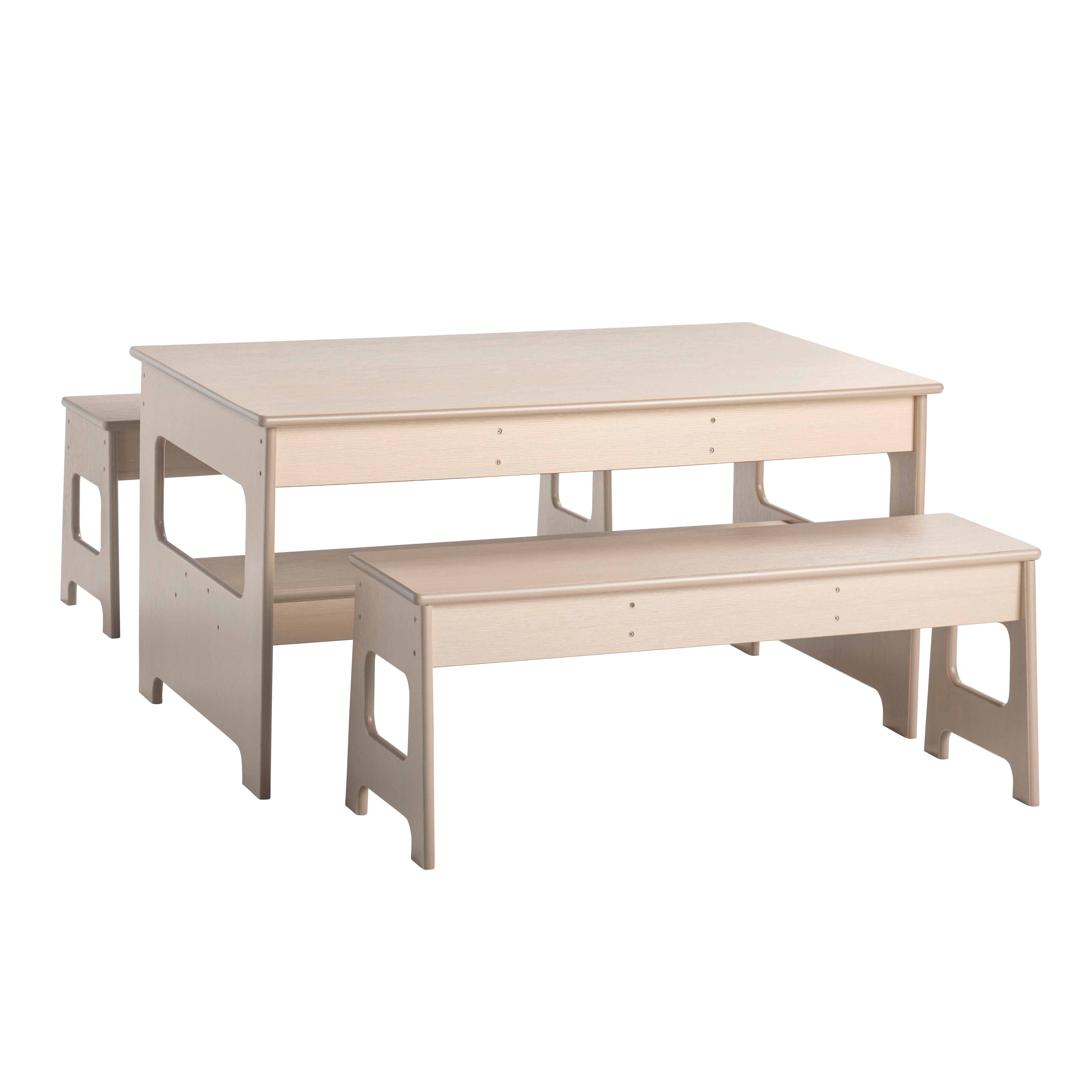 KIT - OUTDOOR OAK POLY TABLE 48 X 30 X 24 INCHES AND TWO 16-INCH HIGH BENCHES