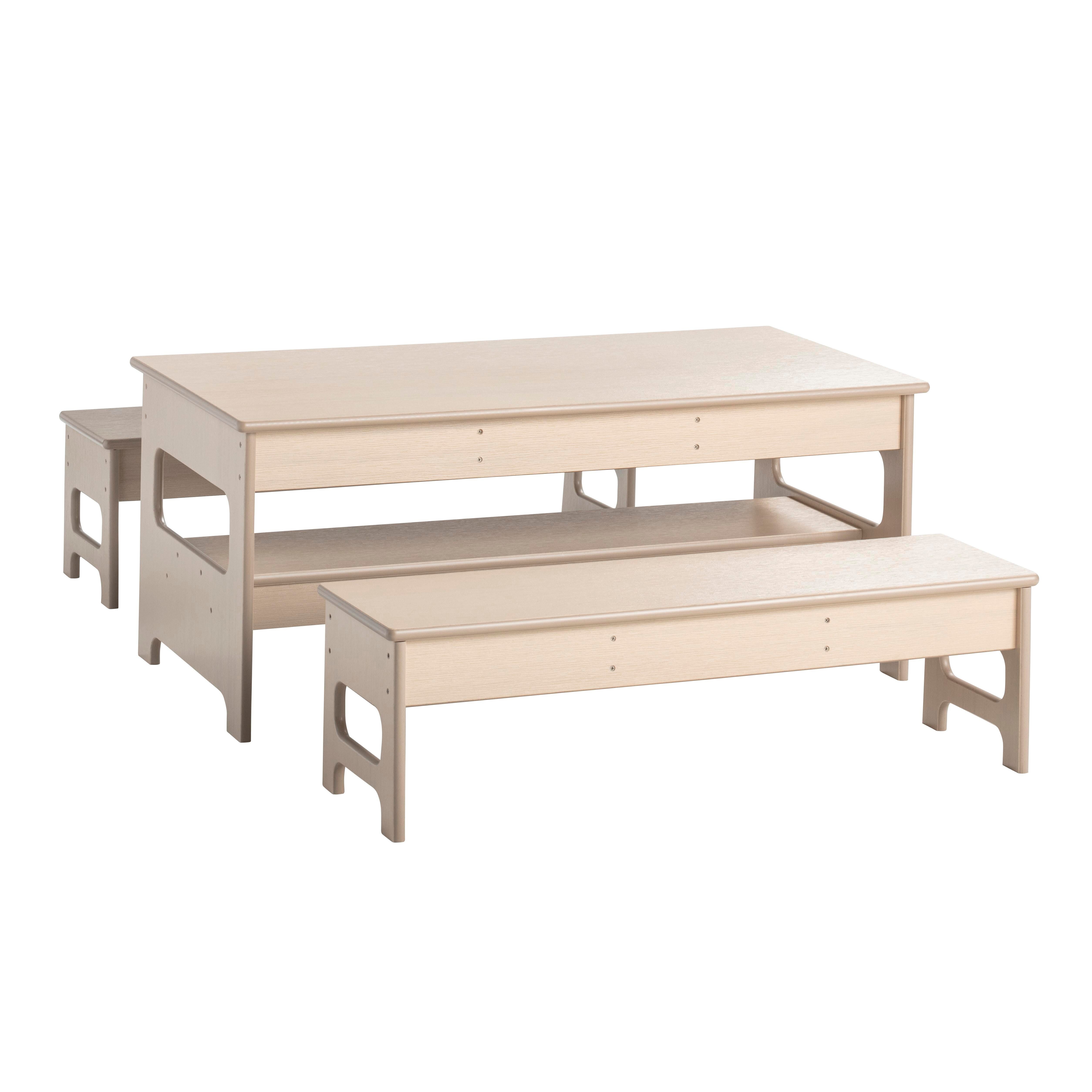 KIT - OUTDOOR OAK POLY TABLE 48 X 24 X 20 INCHES AND TWO 12-INCH HIGH BENCHES