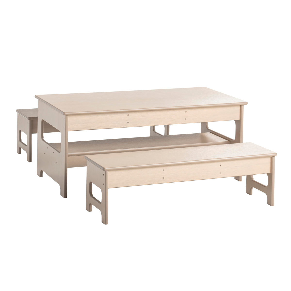 KIT - OUTDOOR OAK POLY TABLE 48 X 24 X 20 INCHES AND TWO 12-INCH HIGH BENCHES