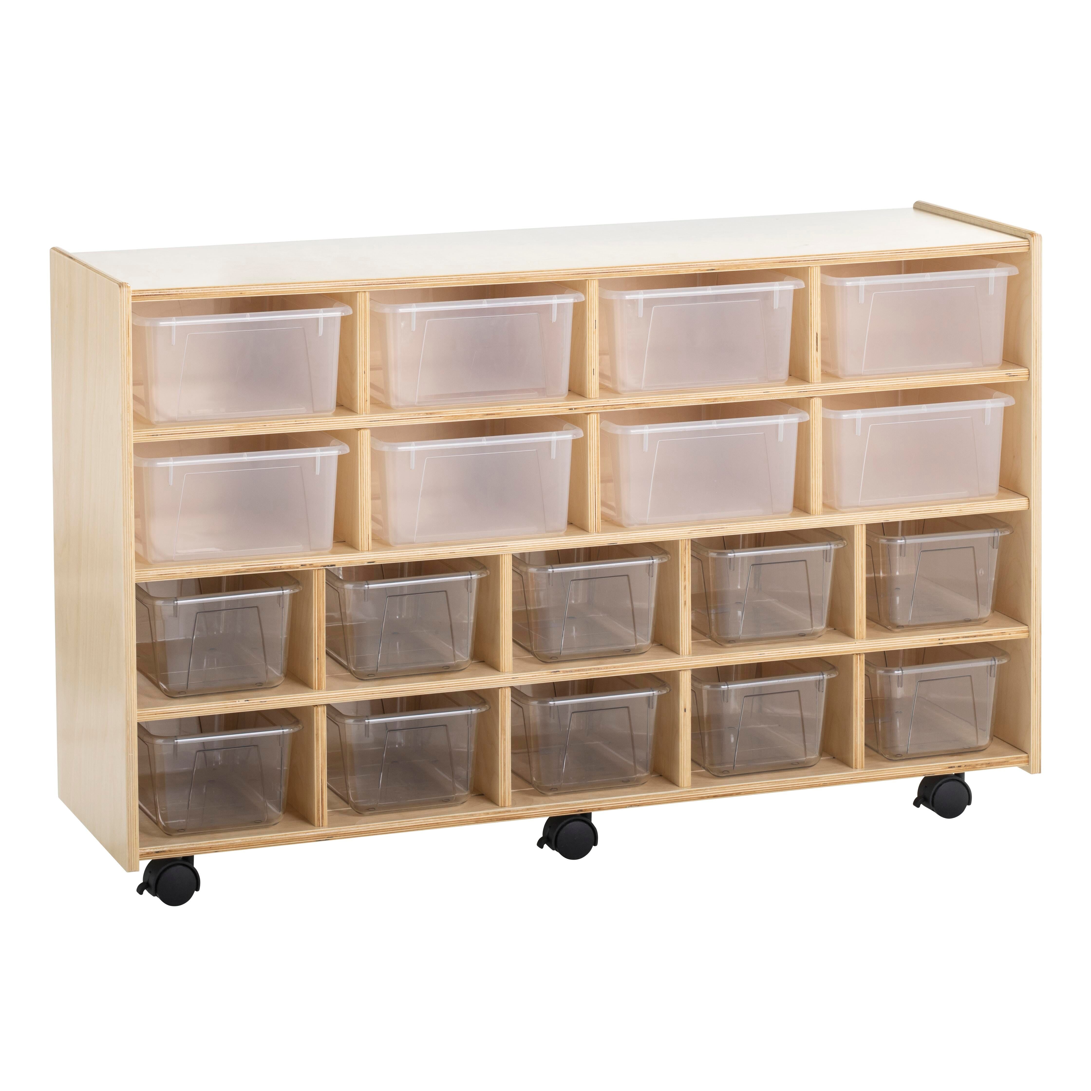 KIT - CUBBY FLEX MOBILE W/LOCKING CASTERS - 10 CLEAR BINS AND 8 TRANSLUCENT DEEP BINS