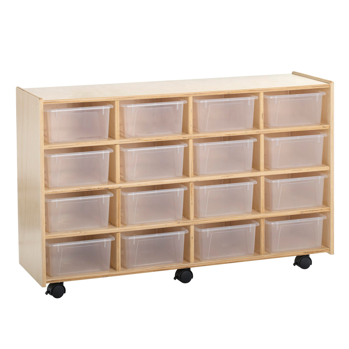 KIT - CUBBY FLEX MOBILE W/LOCKING CASTERS - 16 TRANSLUCENT DEEP BINS