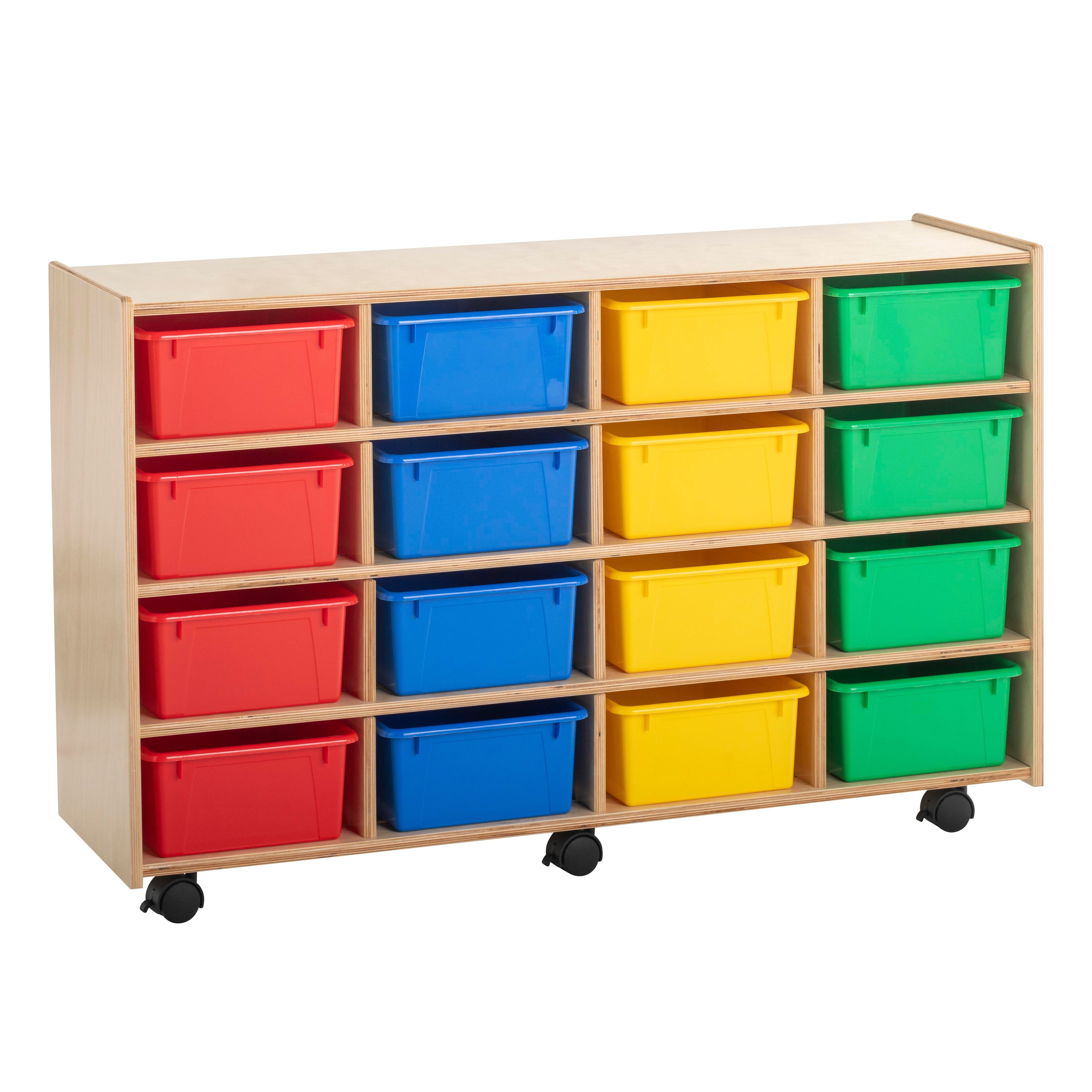 KIT - CUBBY FLEX MOBILE W/LOCKING CASTERS - 16 PRIMARY-COLORED DEEP BINS