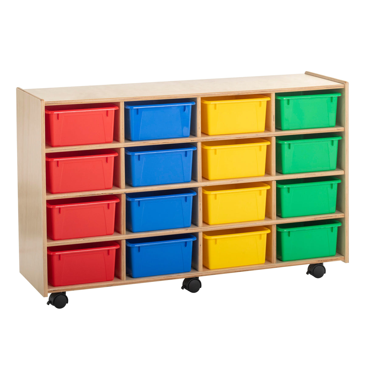 KIT - CUBBY FLEX MOBILE W/LOCKING CASTERS - 16 PRIMARY-COLORED DEEP BINS