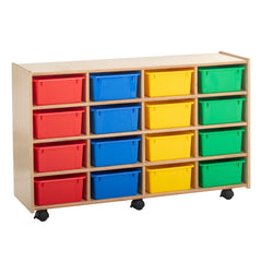 KIT - CUBBY FLEX MOBILE W/LOCKING CASTERS - 16 PRIMARY-COLORED DEEP BINS