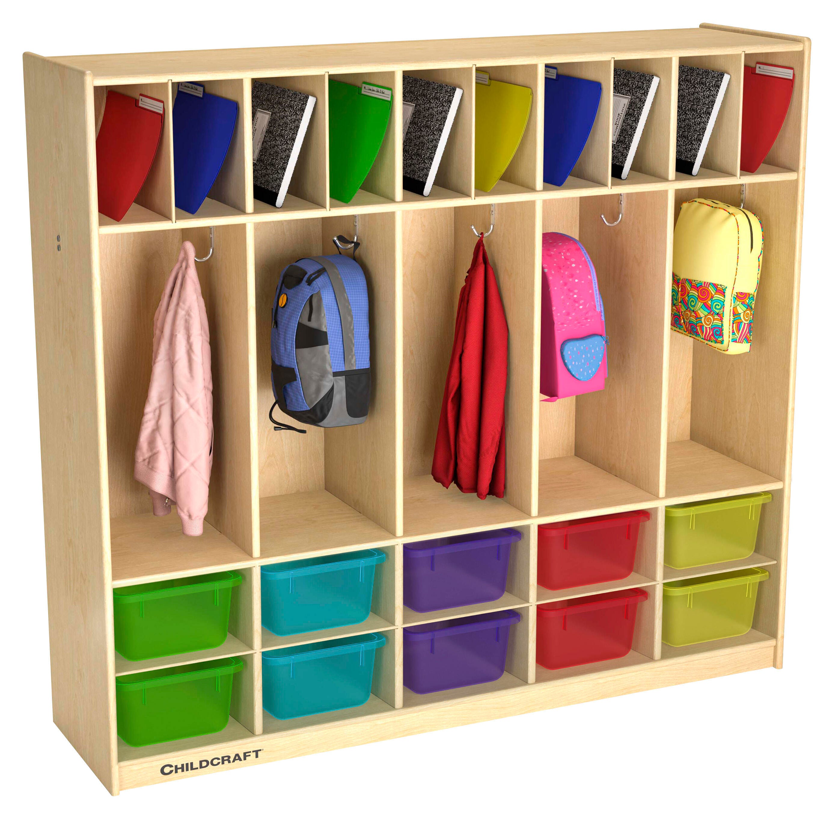 KIT - COAT LOCKER DOUBLE BIN 10 CUBBY WITH TRANSLUCENT-COLORED BINS