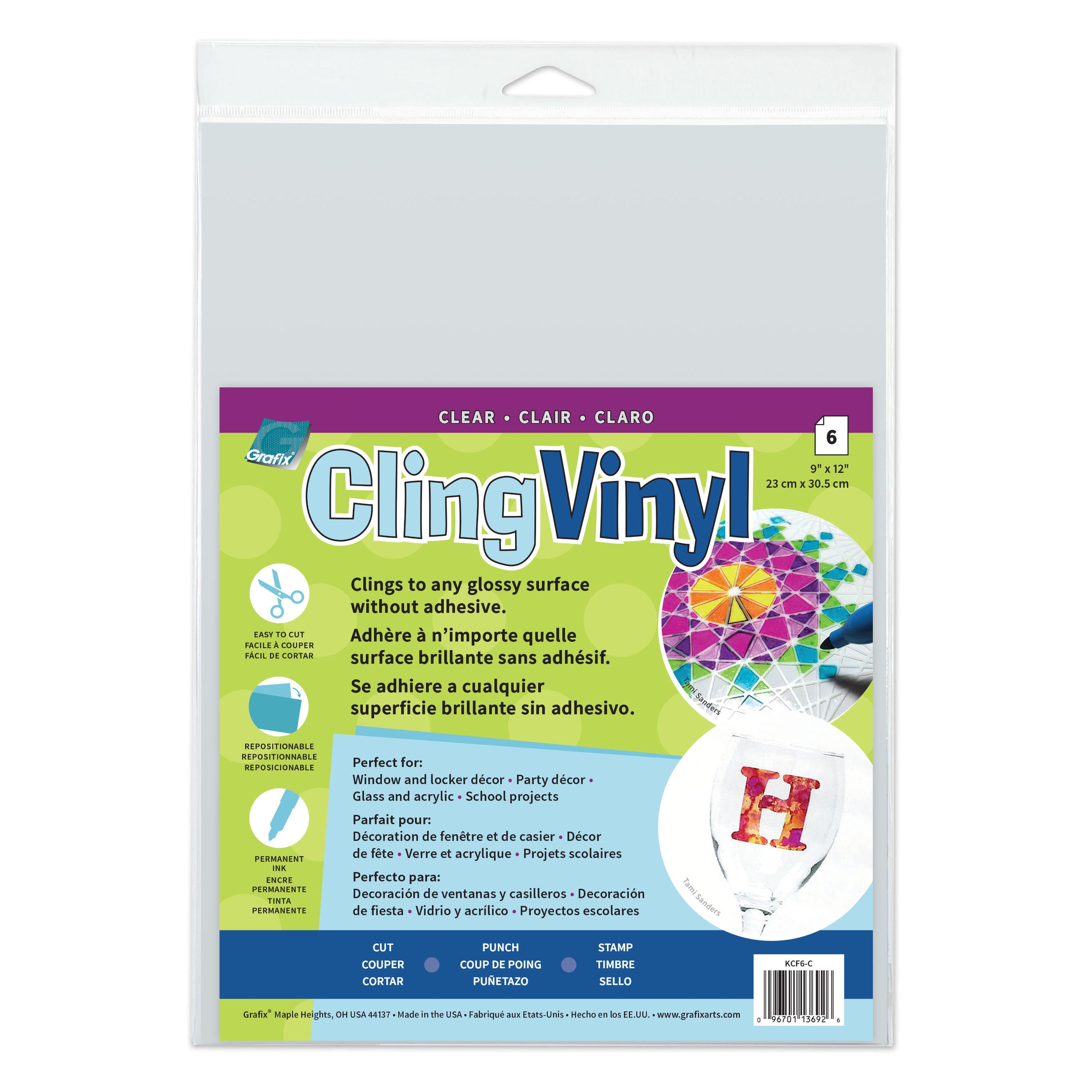 CLING VINYL CLEAR - 9 X 12 IN - PACK OF 6