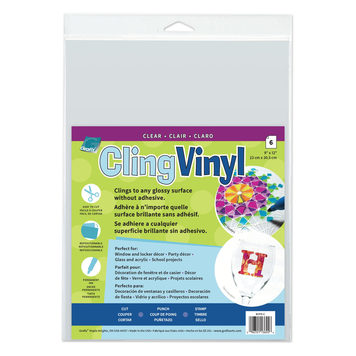 CLING VINYL CLEAR - 9 X 12 IN - PACK OF 6