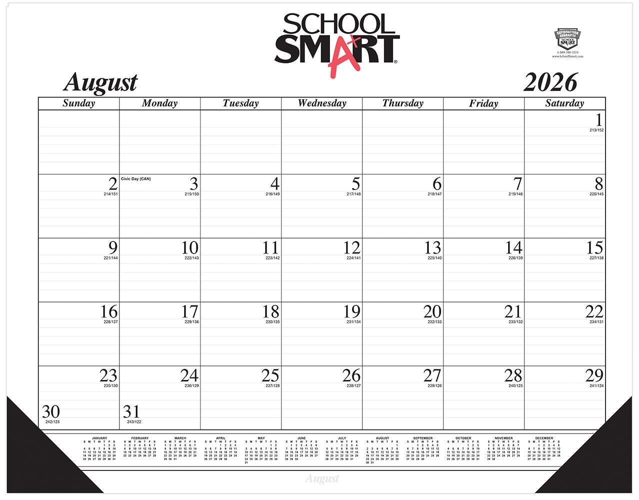 CALENDAR DESK PAD SCHOOL SMART 17 MONTH 22X17 IN AUG26-DEC27