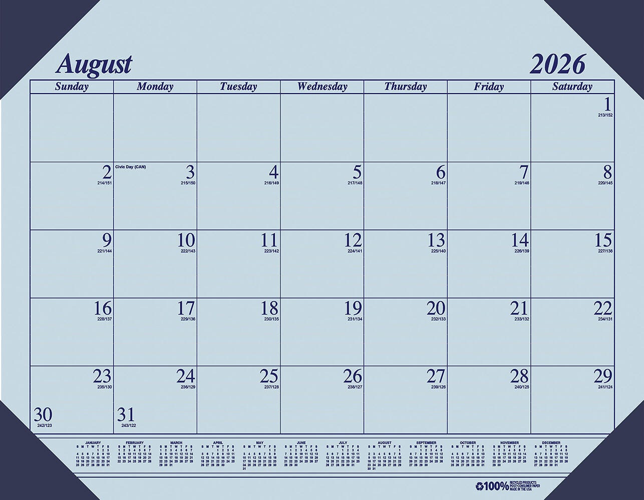 CALENDAR ACADEMIC 12 MONTH 18.5X13 IN ECO BLUE AUG26-JULY27