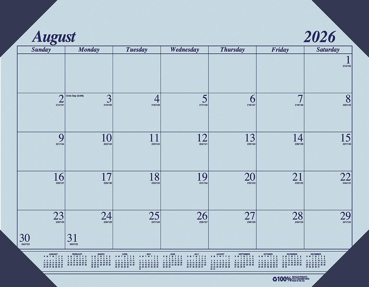 CALENDAR ACADEMIC 12 MONTH 18.5X13 IN ECO BLUE AUG26-JULY27