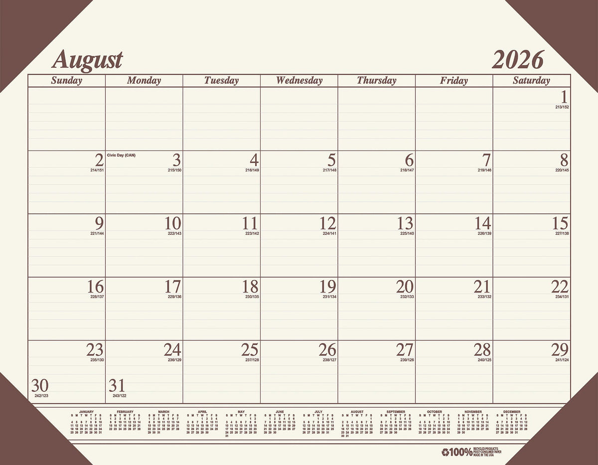 CALENDAR ACADEMIC 12 MONTH 18.5X13 IN ECO CREAM AUG26-JULY27