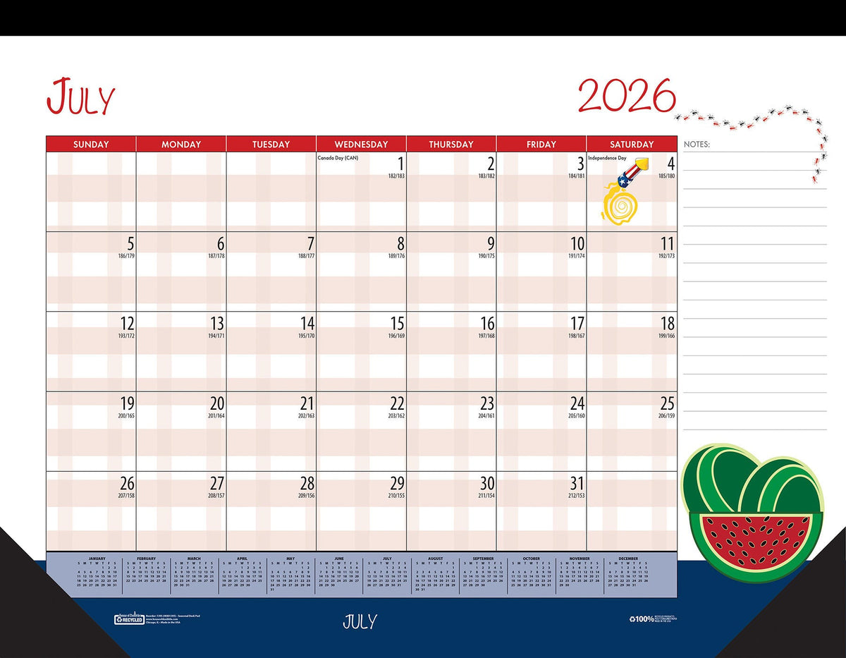 CALENDAR DESK ACADEMIC 12 MONTH 22X17 IN SEASONAL JUL26-JUNE27