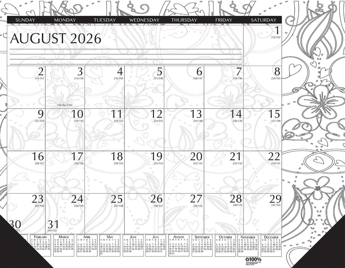 CALENDAR DESK PAD ACADEMIC 12 MONTH 22X17 IN DOODLE AUG26-JULY27