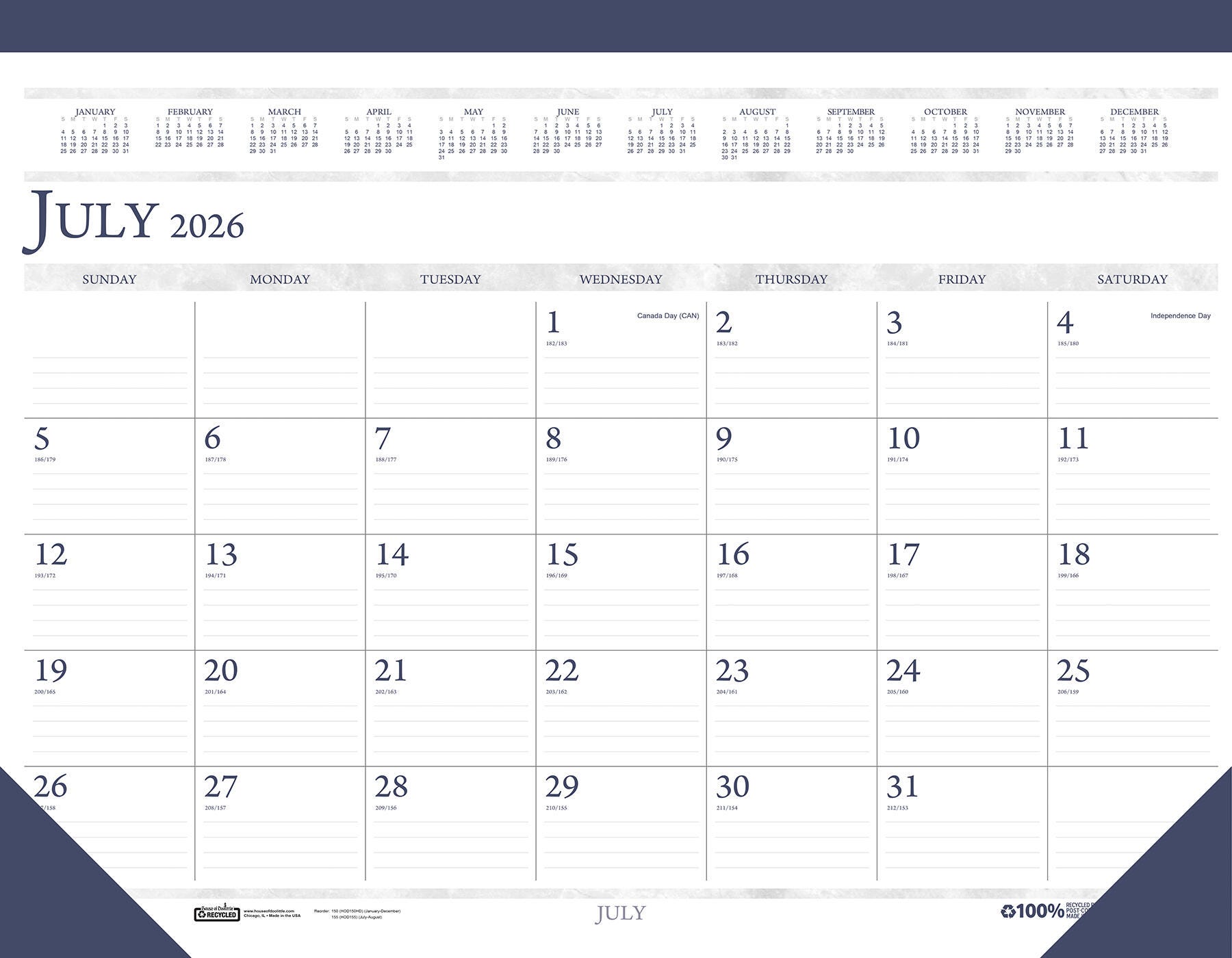 CALENDAR ACADEMIC 14 MONTH 18.5X13 IN CLASSIC JULY26-AUG27