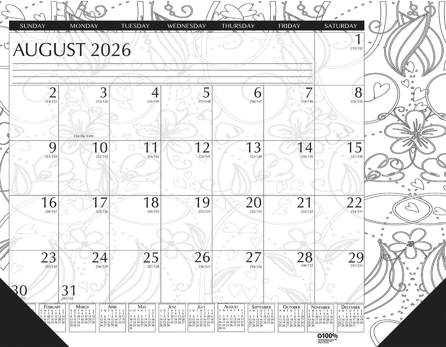 CALENDAR DESK PAD ACADEMIC 12 MONTH 18.5X13 IN DOODLE AUG26-JULY27
